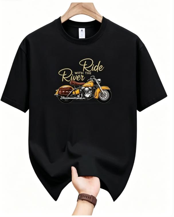 Summer Unisexs Pure Cotton Casual Loose Oversized Classic Motorcycle Creative Printed Round Neck Short Sleeved Tshirt Top Tshirt