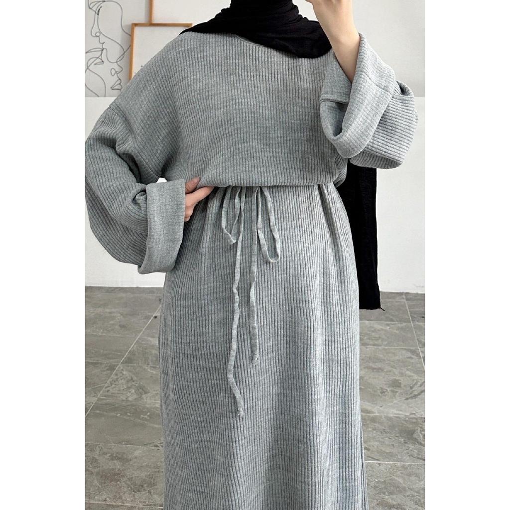 10numberamoda Women's Bat Sleeve Long Knit Dress Claret Red