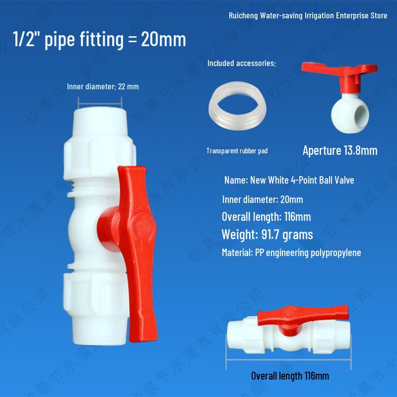 

White PE Quick Connector Water Pipe Ball Valve, 4-6 Points, 1-Inch