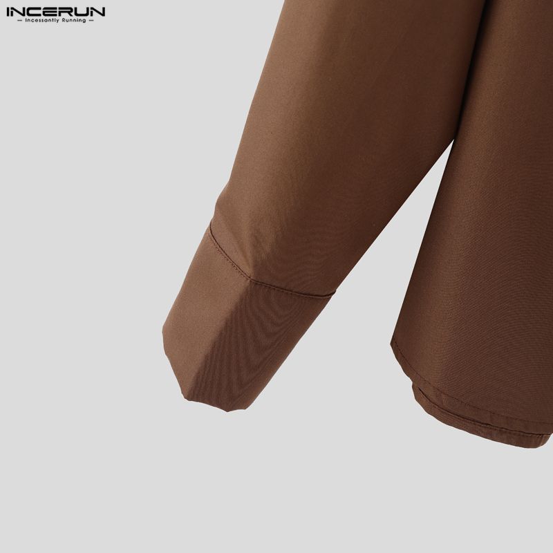 INCERUN S-5XL Men Casual Stand Neck Long Sleeve Loose Cargo Shirts Tops