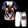 Nuovo set estivo da uomo T-shirt e pantaloncini Aquila Bandiera USA Set 3D Set due pezzi Tempo libero Moda Manica corta Set completo di abbigliamento