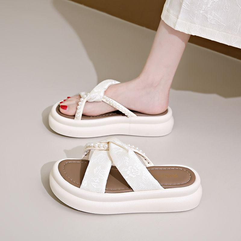 Fashion Outside on Beach Pearl Slides Platform Women's Slippers and Ladies Sandals New Collection Casual Fashion Slip-resistant 39 Shoes