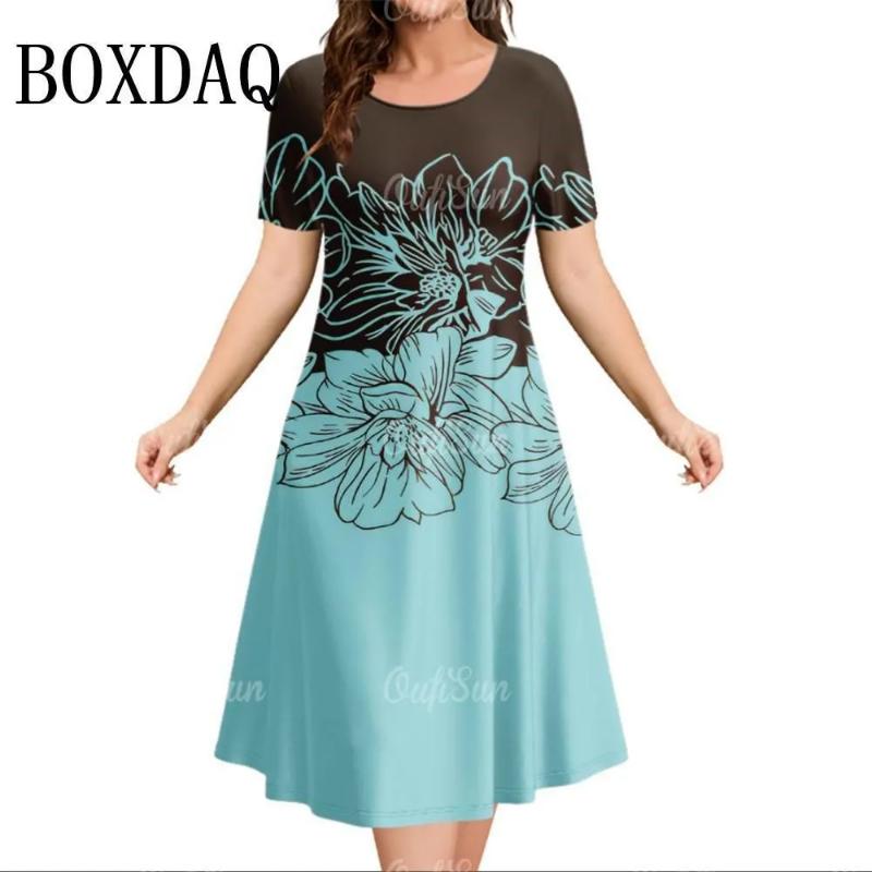 Patterns Women Mini Dresses Summer Short Sleeve Printed Plus Size Casual Comfortable Soft Dress Flower Dress