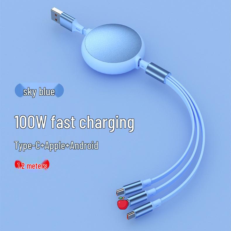 100W Type-C 3-in-1 Fast Charging Cable for Huawei, Android, and Apple Devices