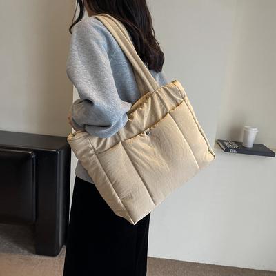 Rhombus Down Bag Autumn and Winter New Large-capacity High-end Tote Bag Women's Class Space Cotton Shoulder Bag Computer Bag