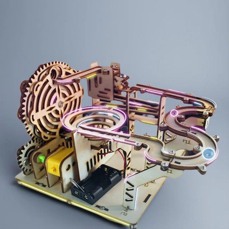 Drewniana Puzzle Kula 3D Tor Mechaniczna Puzzle Samozłożenie Zabawka Edukacyjna STEAM Modelarstwo Prezent dla Dzieci i Dorosłych
