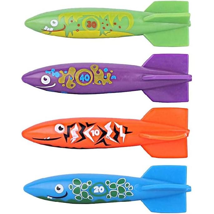 ZHFUYS Diving Pool Toy Underwater Swimming Throwing Diving Torpedo Shark,4 Pack