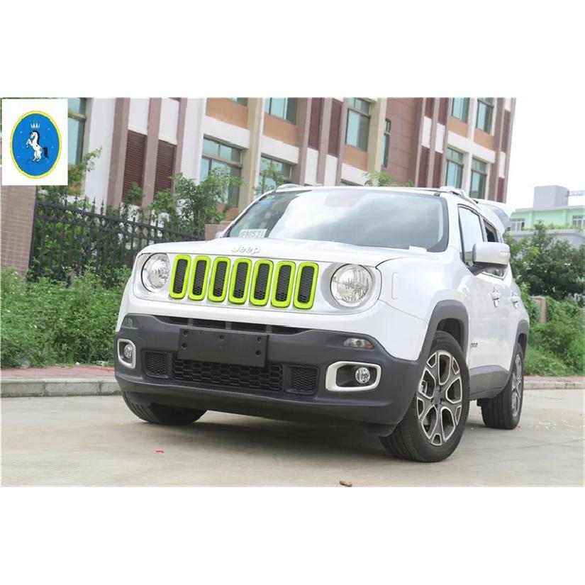 Yimaautotrims Auto Accessory Front Face Mesh Grille Cover Front Grille Ring Trim 7 Pcs ABS Fit For Jeep Renegade 2015 - 2018