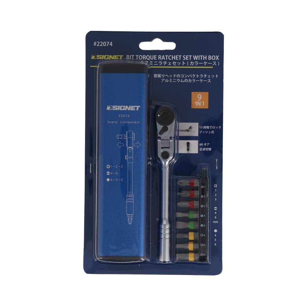 SIGNET Mini Ratchet Flex Head 22074 Set, 60-Gear, Type, Blue,