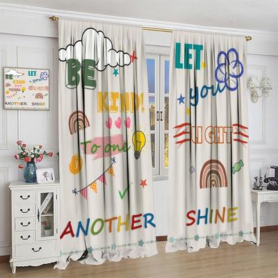 Cortinas Inspiradoras Coloridas para Crianças Frases Desenho Animado Fofo Infantil Motivacional Arco-Íris Sol Barra de Bolso Cortinas de Janela Para Cozinha