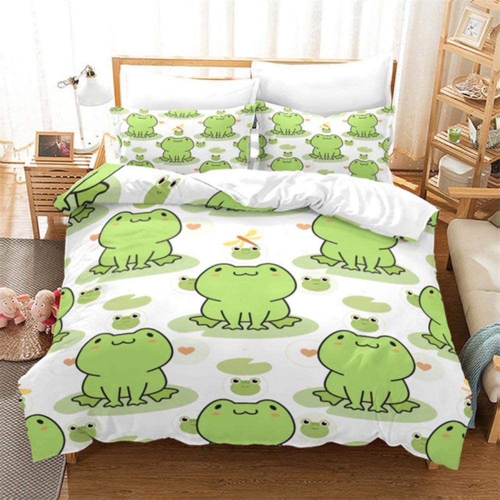 Lovely Green Frog Duvet Cover Set Baby Alpaca Bed Linen Horse Soft Bedding Set With Pillowcase For Girls Boys Gift Bedroom Decor