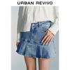 UR2026 Damska plisowana mini spódnica z pranego denimu