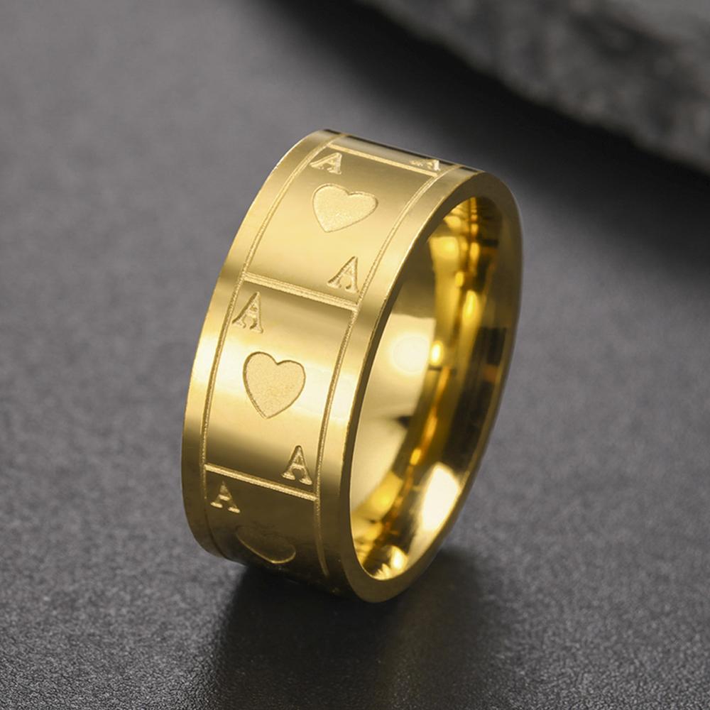 Dawapara Vintage Ace Poker Card Men Ring 8MM Unisex Luck Ring Ace of Love Stainless Steel Wedding Band Jewelry