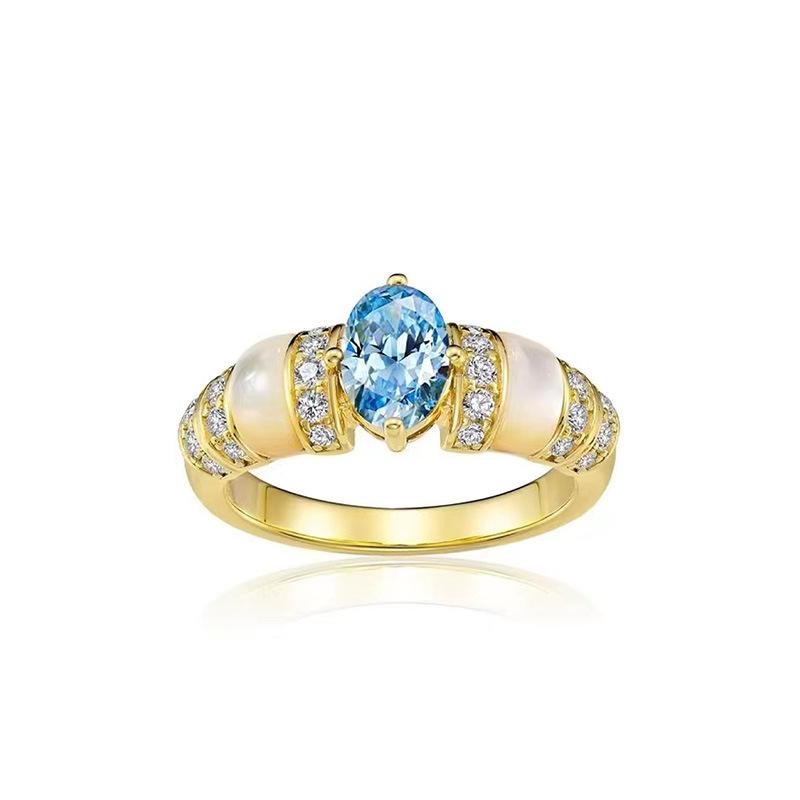 Vintage Aquamarinring Damen Nischen-Design Hohes Gefühl Weiß Rosa Fritillary Süßes Vintage Roter Korundring