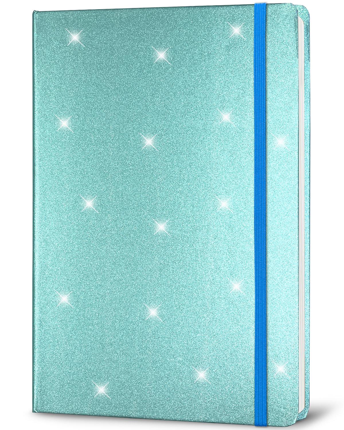 Retail Glitter Cover Notebook A5 Glitter Notebooks Smooth Writing Paper for Gifts (Light Blue,160 Pages)