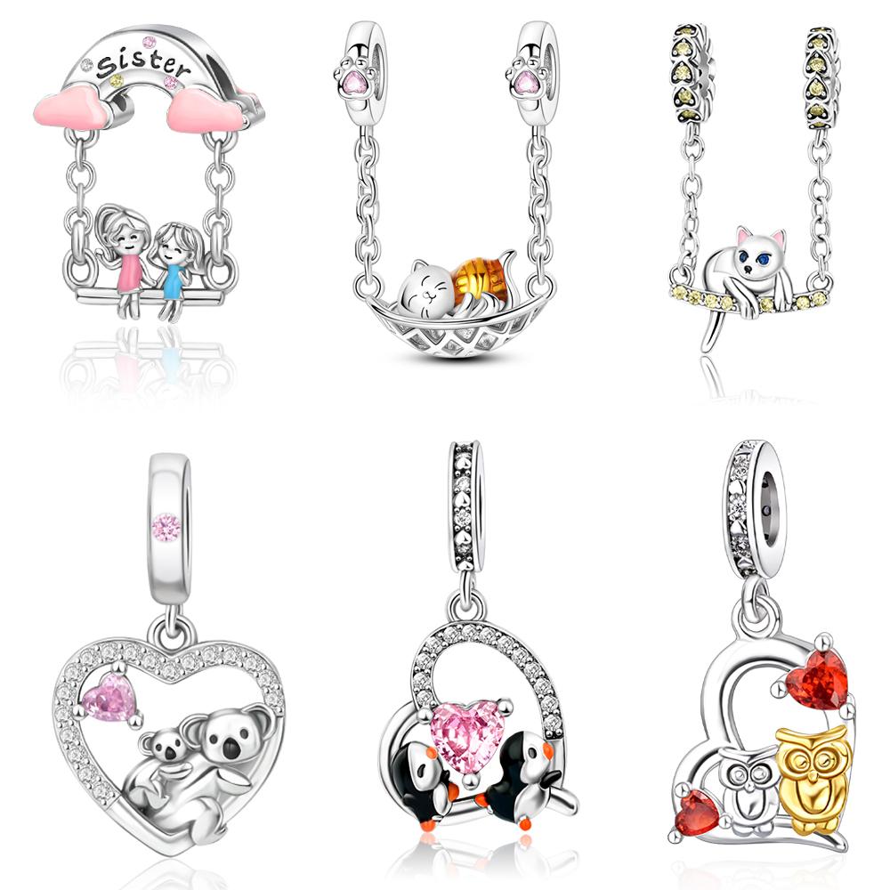 Simple Copper Penguins & Cats & Koalas Dangle Charm Fits Original Bracelet Diy Cute Animal Necklace Pendant Gift