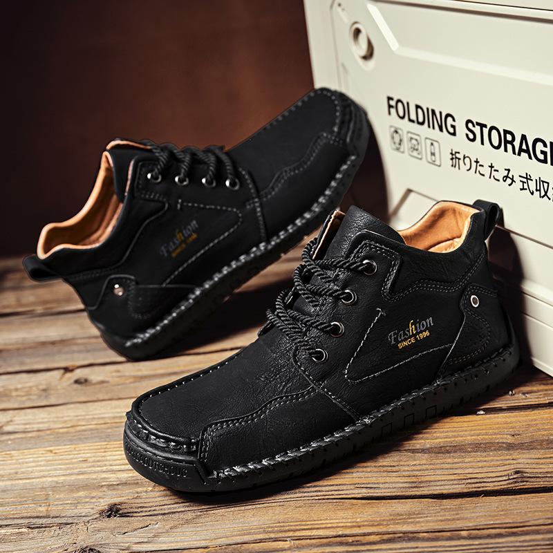 

2024 новые кожаные мужские ботинки Martin с высоким берцем из бархата и хлопка, повседневная кожаная обувь большого размера на осень и зиму 38 чёрный