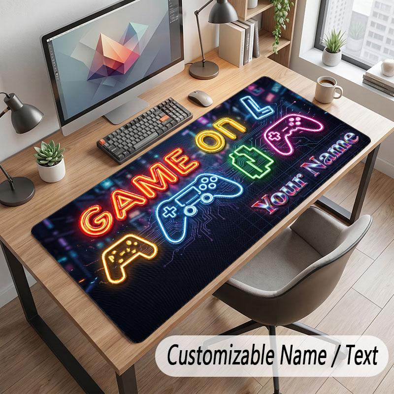 Neon Colorful Theme Customized Mouse Pad Personalized Print Name Text Desk Mat For Home Office Table Decor