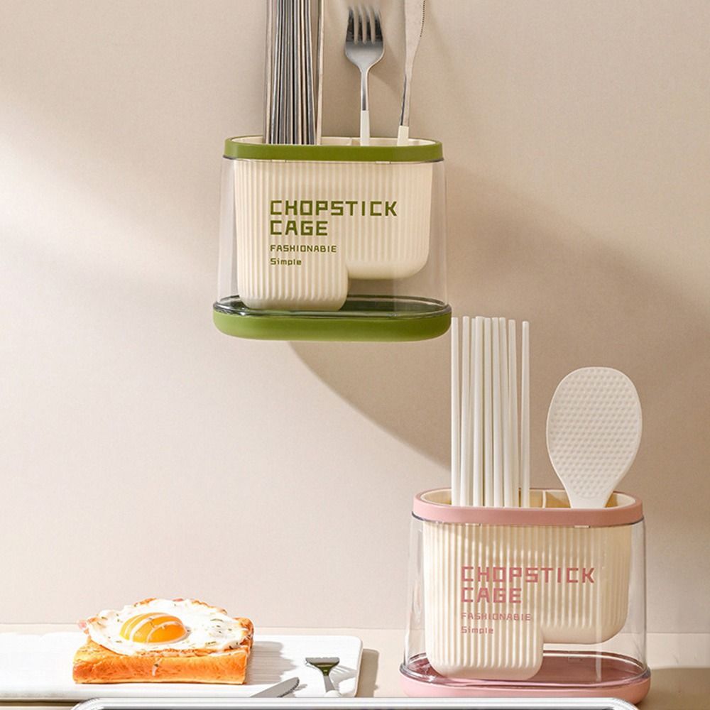 

Wall Mounted Chopstick Spoon Fork Storage Box Double Grid Cutlery Storage Rack for Kitchen