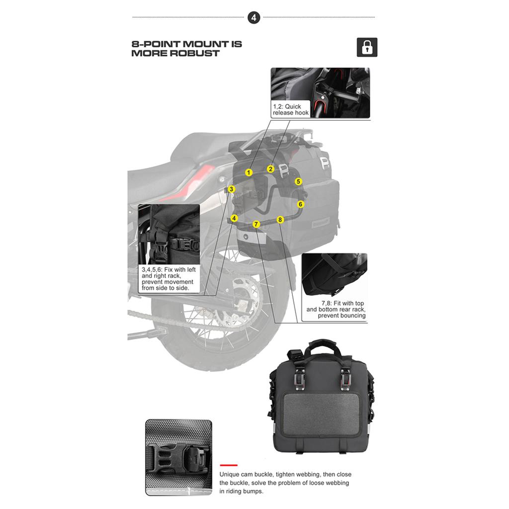 Polyester Motorcycle Bag 20L Large Capacity Universal Side Saddle Bag with Removable Waterproof Inner Bag Outdoor