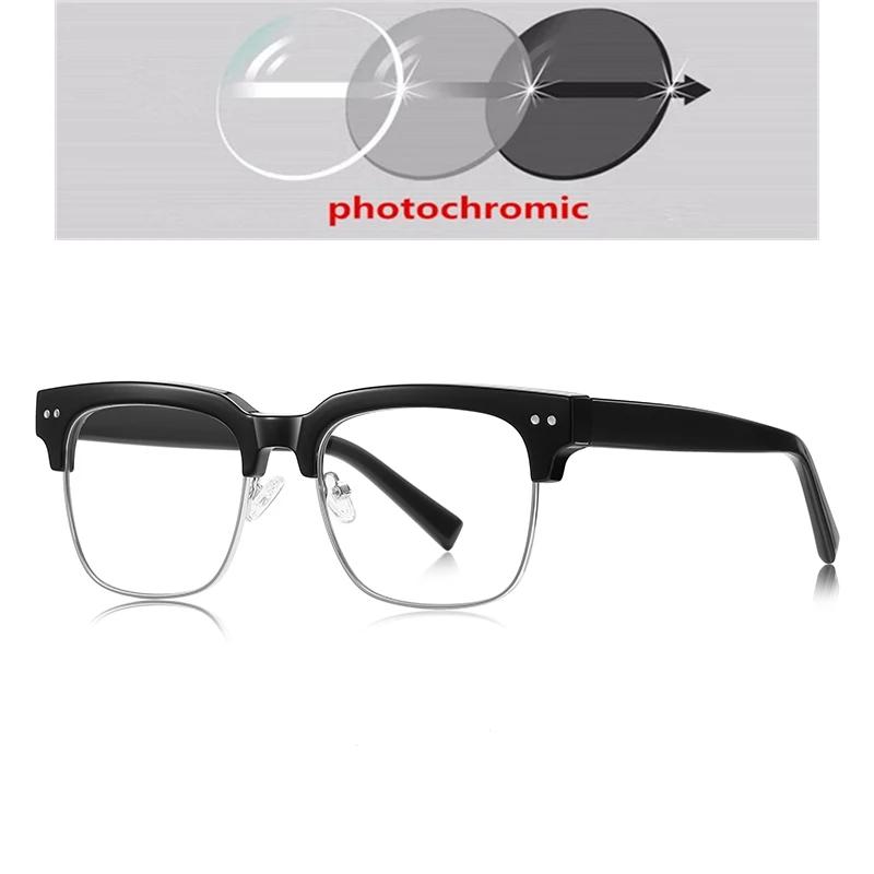 Rivet Frame Square Nearsighted Glasses For Men Blue Light Blocking Oversized Finished Glasses Nearsighted 0 -0.5 -0.75 To -6.0