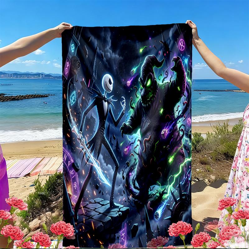 The Nightmare Before Christmas Print Beach Towel, Versatile Lightweight Absorbent Beach Towel for Pool Surf Yoga Bathroom, Perfect Birthday Holiday Gi