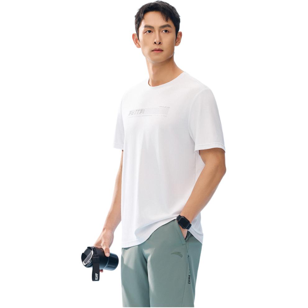 Anta Comfortable Minimalist Letter Round Neck Pullover Running Breathable Thin Short Sleeve T-Shirt Men Tops Pure-White 152527105N-1