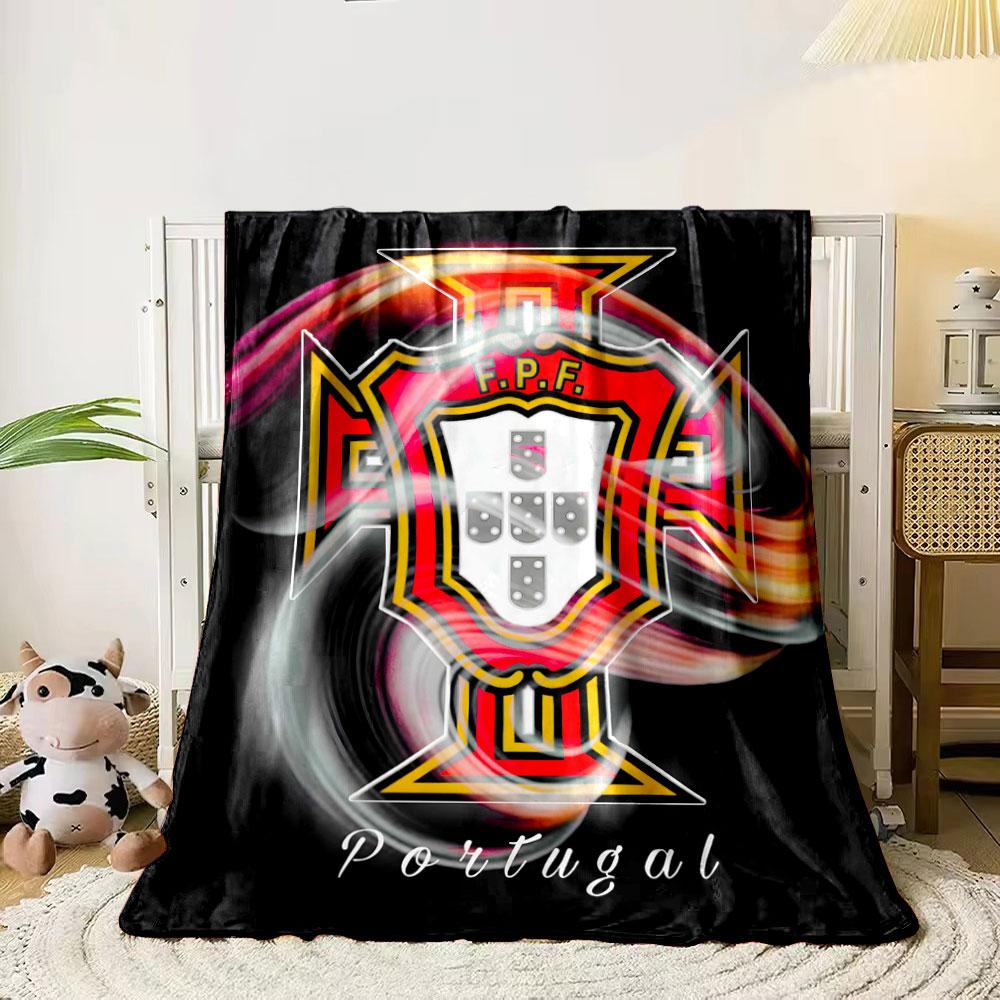 A Stylized Portuguese Football Emblem with Dynamic Swirls and Bold Colors. for All Seasons Blanket Lunch Break Throw Gift