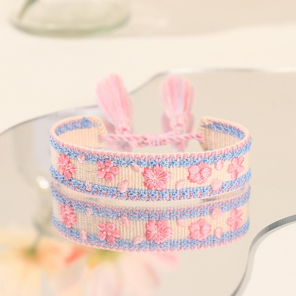 Bohemian Adjustable Floral Embroidered Bracelet with Roses and Sunflowers