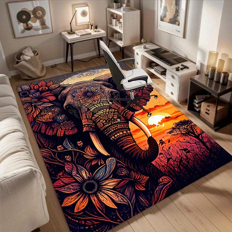 1pc. Ethnic Elephant Mandala Rug Home Decorative Carpet Office Chair Cover Outdoor Mat Gift for Living Room Bedroom Yoga Studio