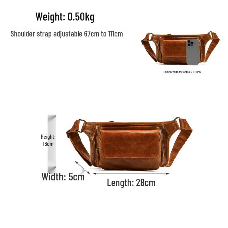 Men's Vintage Leather Crossbody Chest Bag - Casual Commuter Waist Bag