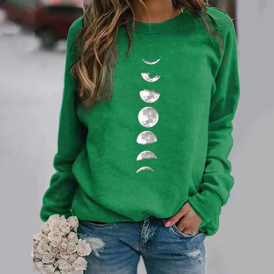 O-neck Women Top Moon Printed Polyester Spring Autumn Women Blouse for Outdoor