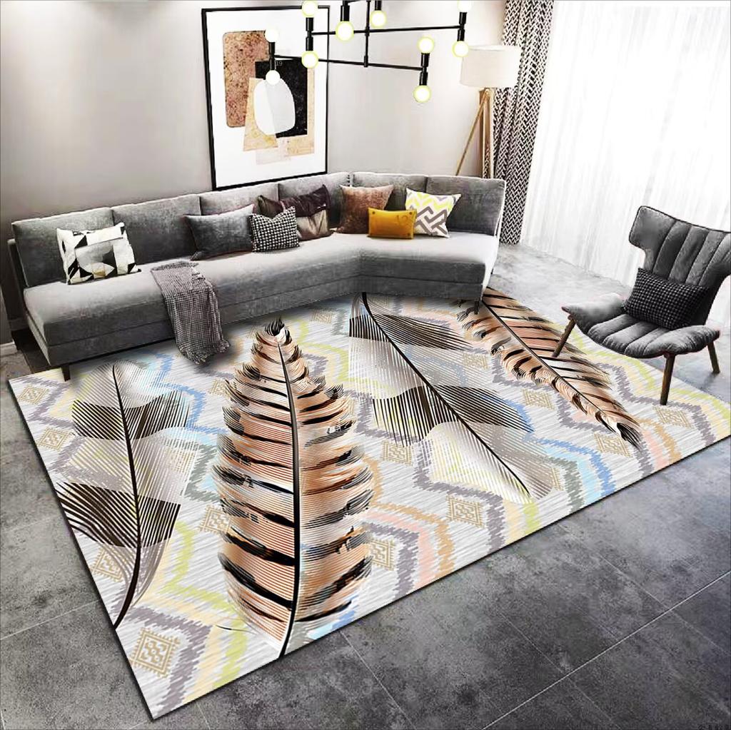 Modern Light Luxury Rugs for Living Room Feather Pattern Home Decoration Carpet Bedroom Non-slip Rug Lounge Coffee Table Mats