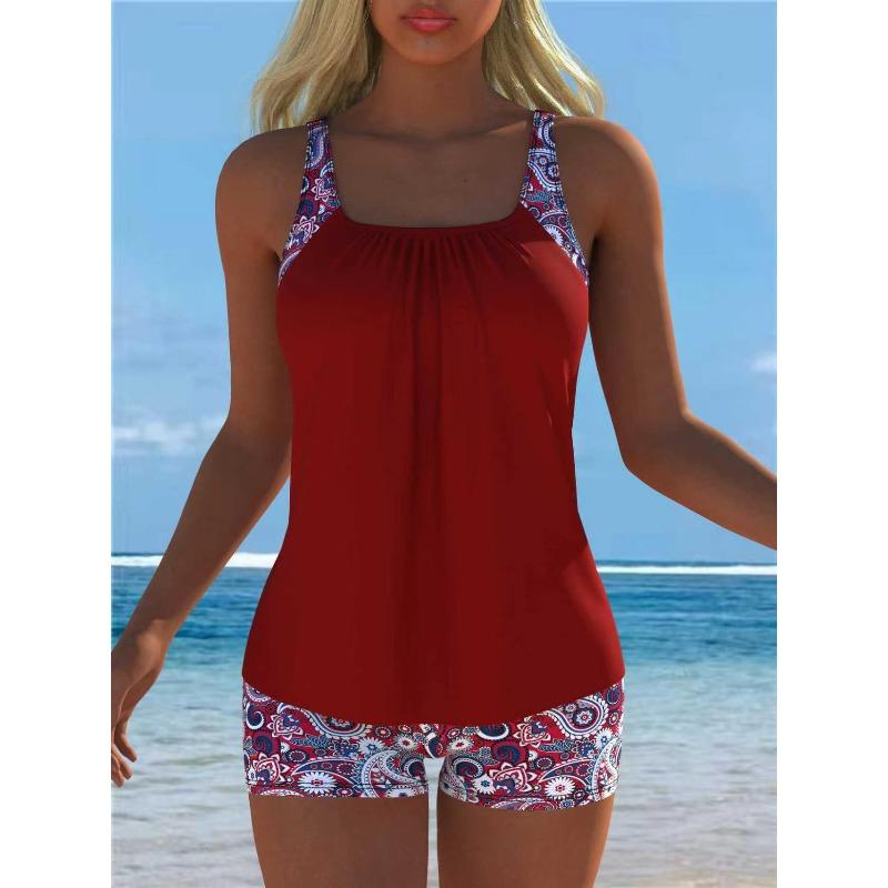 New European and American New Printed Suspender Halter Slim Split Swimsuit Women s Fashion Sexy Bikini S