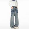 Jeans Men's Baggyjeans Loose Lightning Pattern Washed Light Blue Wide-leg Trousers American Retro Trendy Brand