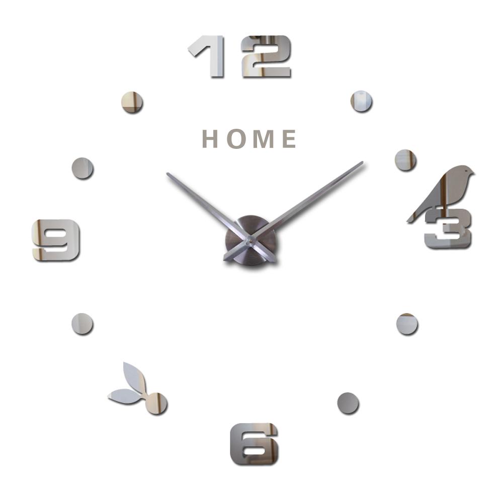 Decorative Large Wall Clock Oversize Digital Clocks for Living Room Acrylic 3D DIY Wall Sticker Birds Hanging Clock Home Letters