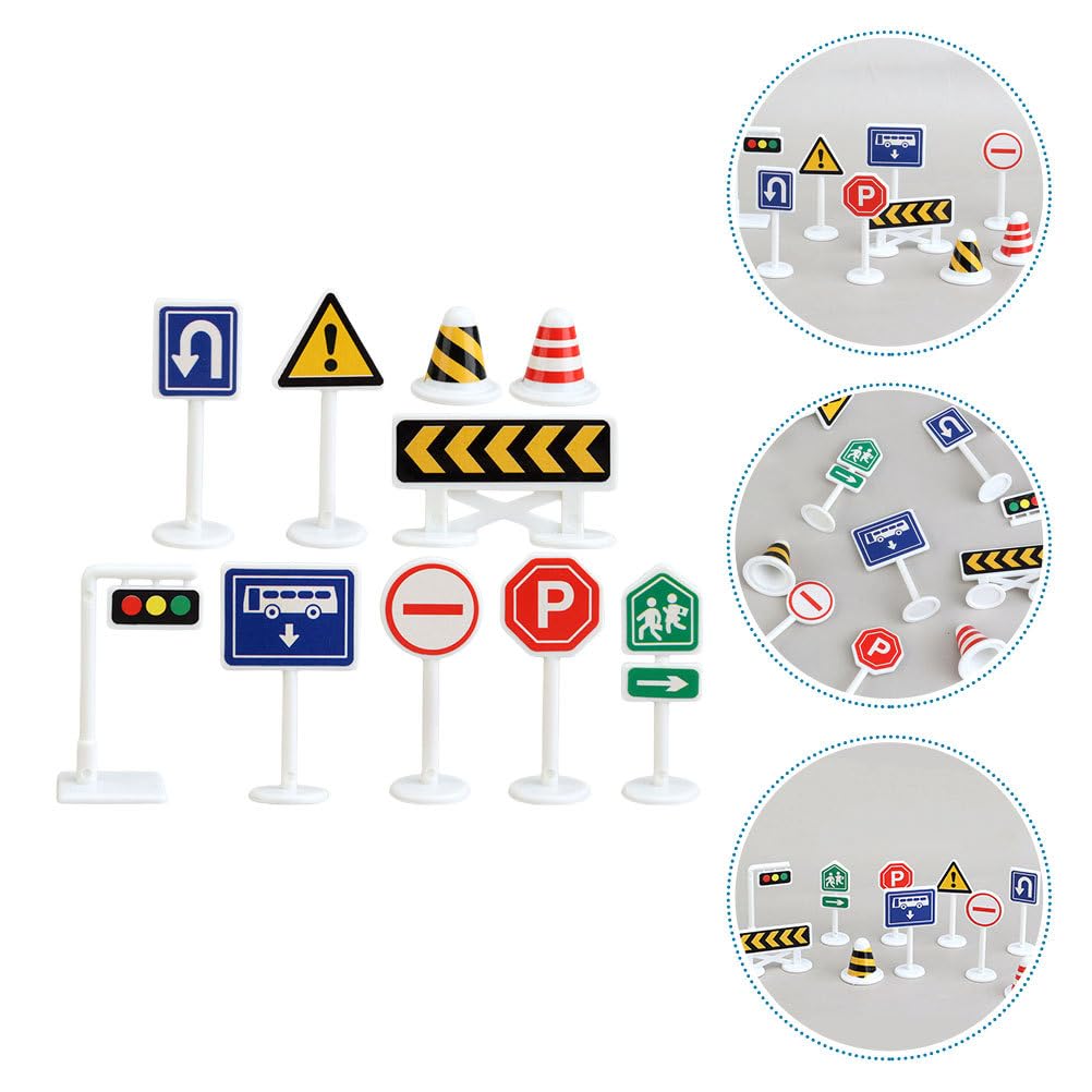 20pcs Road Sign Set Kids Toy Traffic Sign Playset with 2 Major Signs for Pretend Play