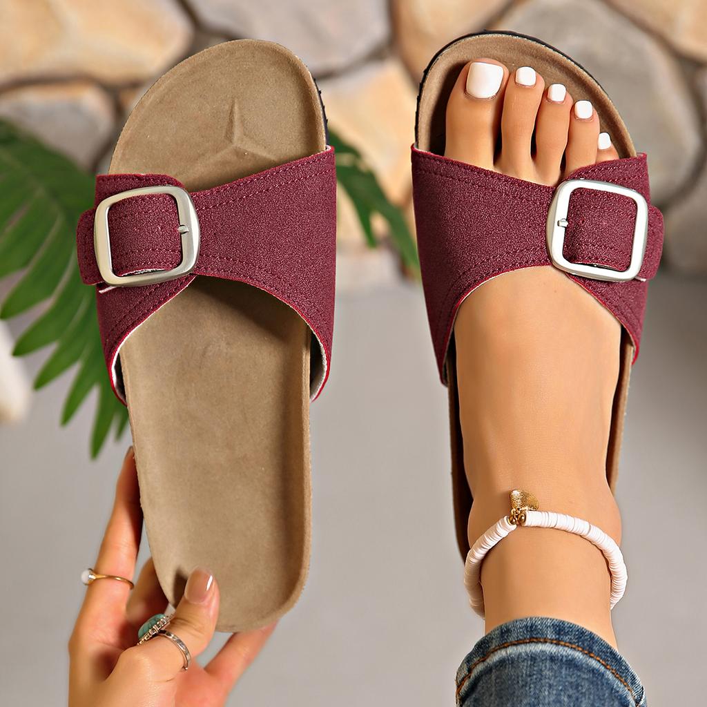 Fashion Womens Mens Sandals Fashion Adjustable Buckle Cork Footbed Slides Outdoor Beach Sliipers with Comfortable Arch Support