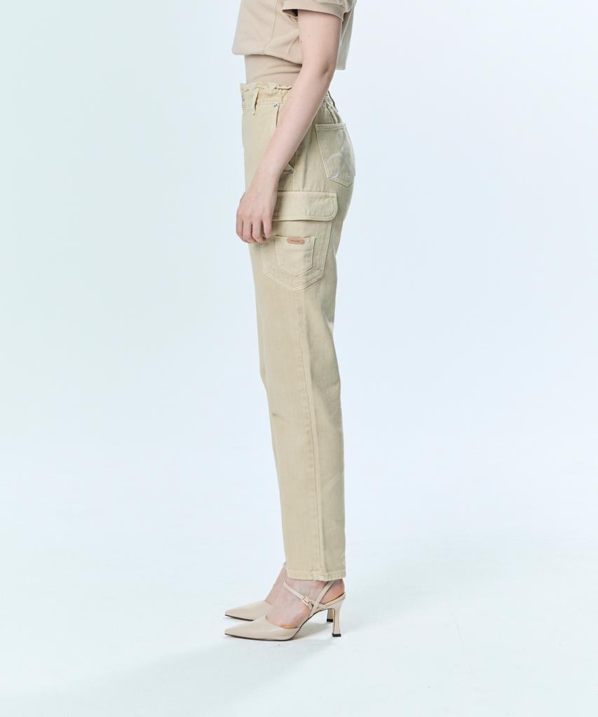 JINBARBIE Elastic Cargo Pants Beige