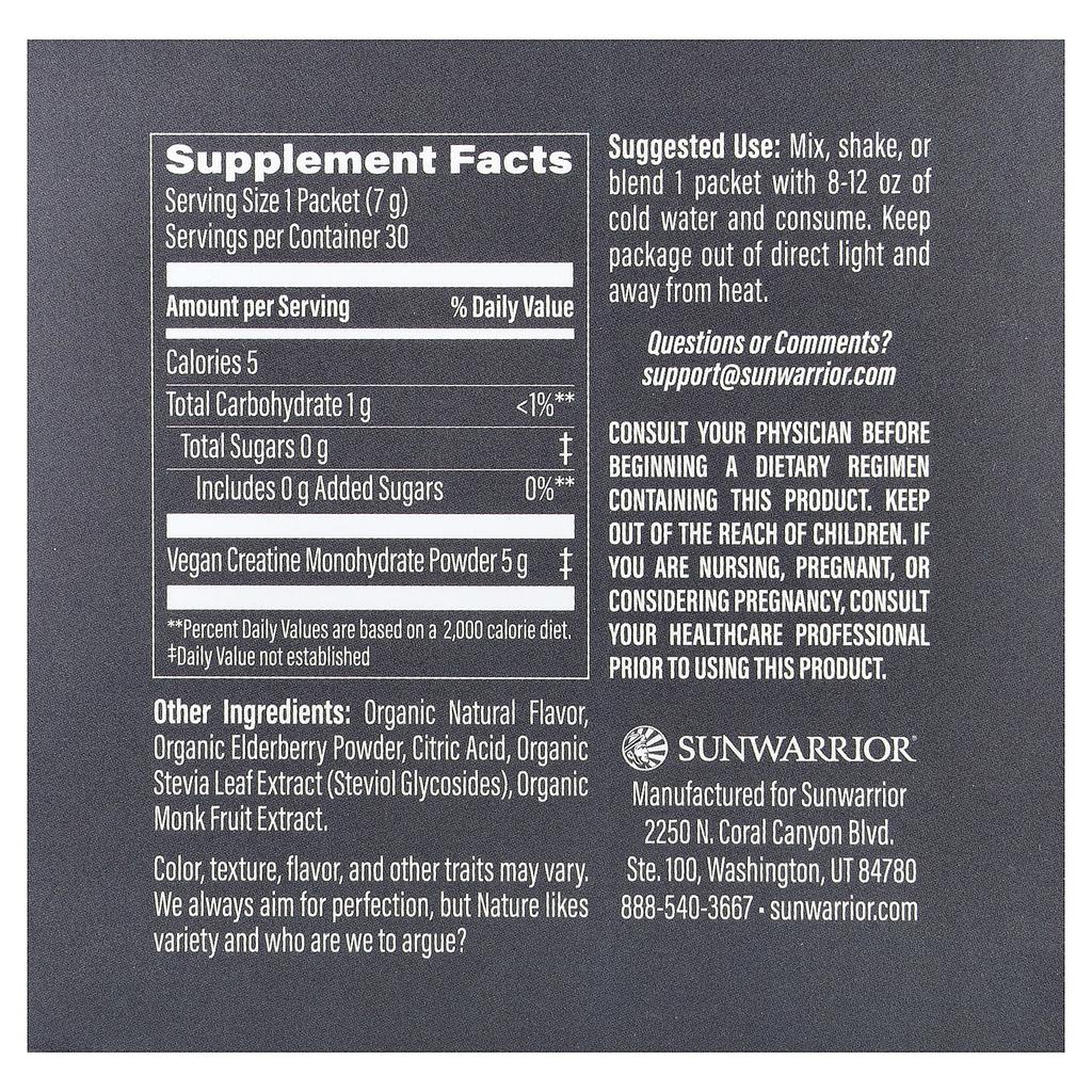 Sunwarrior, Active Creatine Monohydrate, Raspberry, 30 Packets, 7g (0.24oz) Each