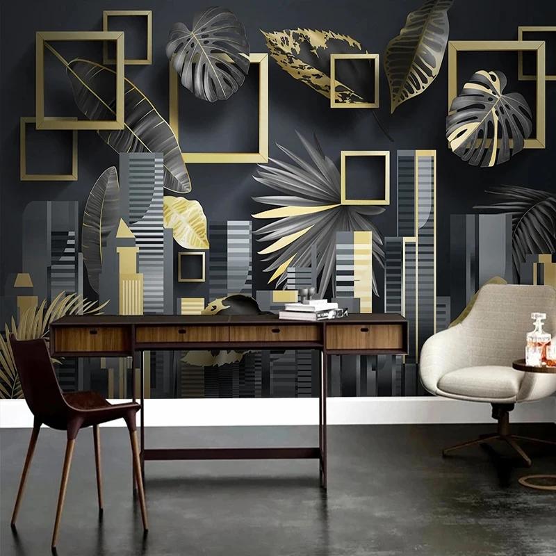 Mural Wallpaper Modern Abstract Tropical Plants 3D Stereo Geometric Fresco Living Room TV Background Wall Painting