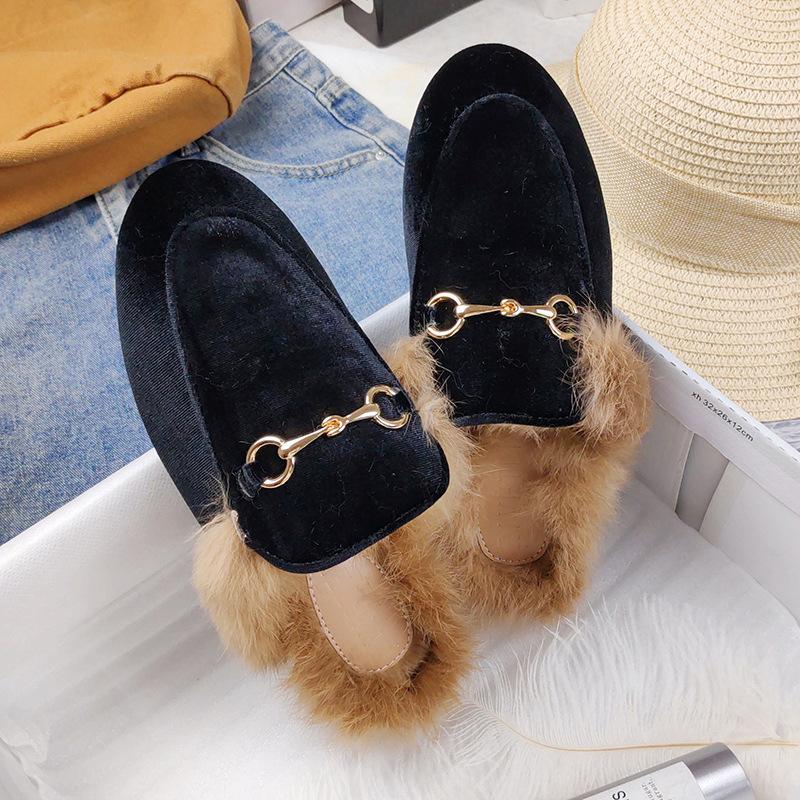 Shoes Winter Warm Fur Women Loafers PU Leather Princess Flats