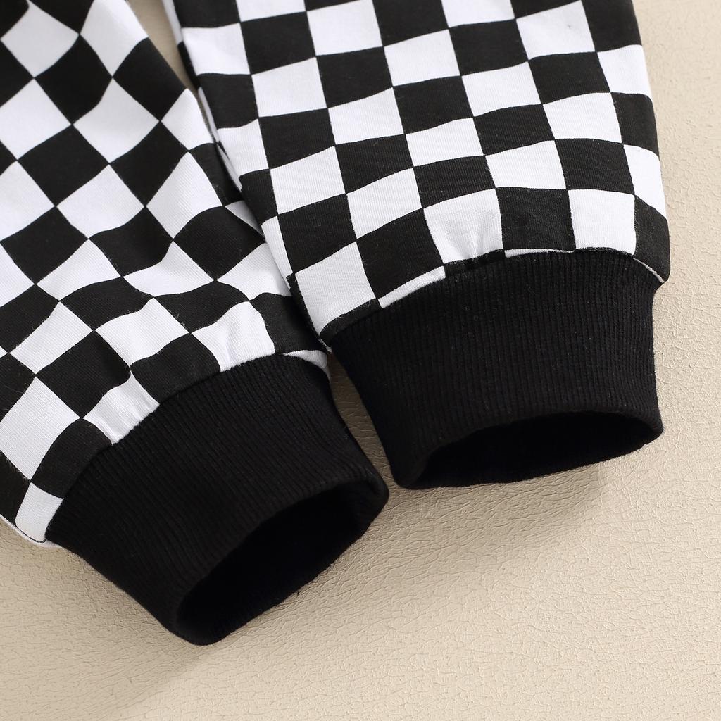Baby Boys Birthday Outfit Summer Racing Car Print Short Sleeve T-Shirt and Checkerboard Pants Cute Clothes Set