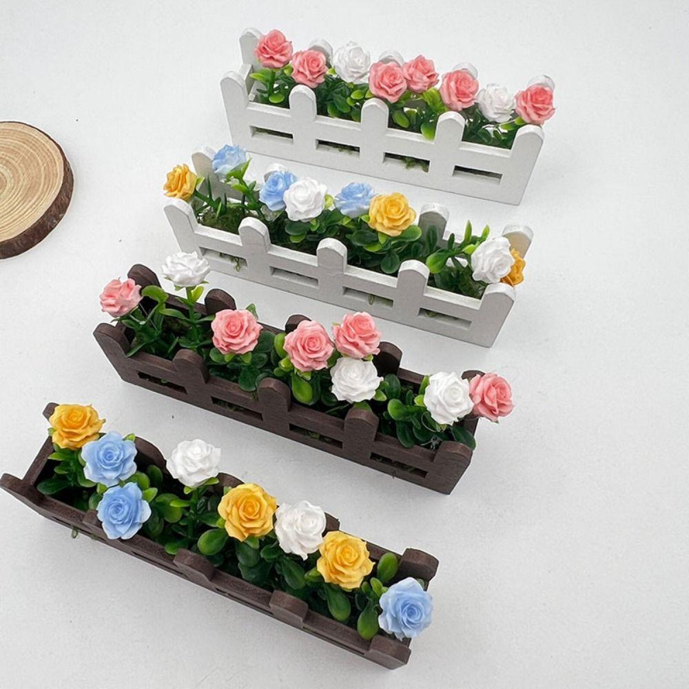 1:12 Scale Flower Fence Decor Lifelike Miniature Potted Plants Toys  Doll House Decor