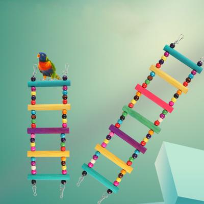 Bird Ladder with Colorful Beads Swing Toy Natural Wood Hanging Ladder Parrots Climbing Toy
