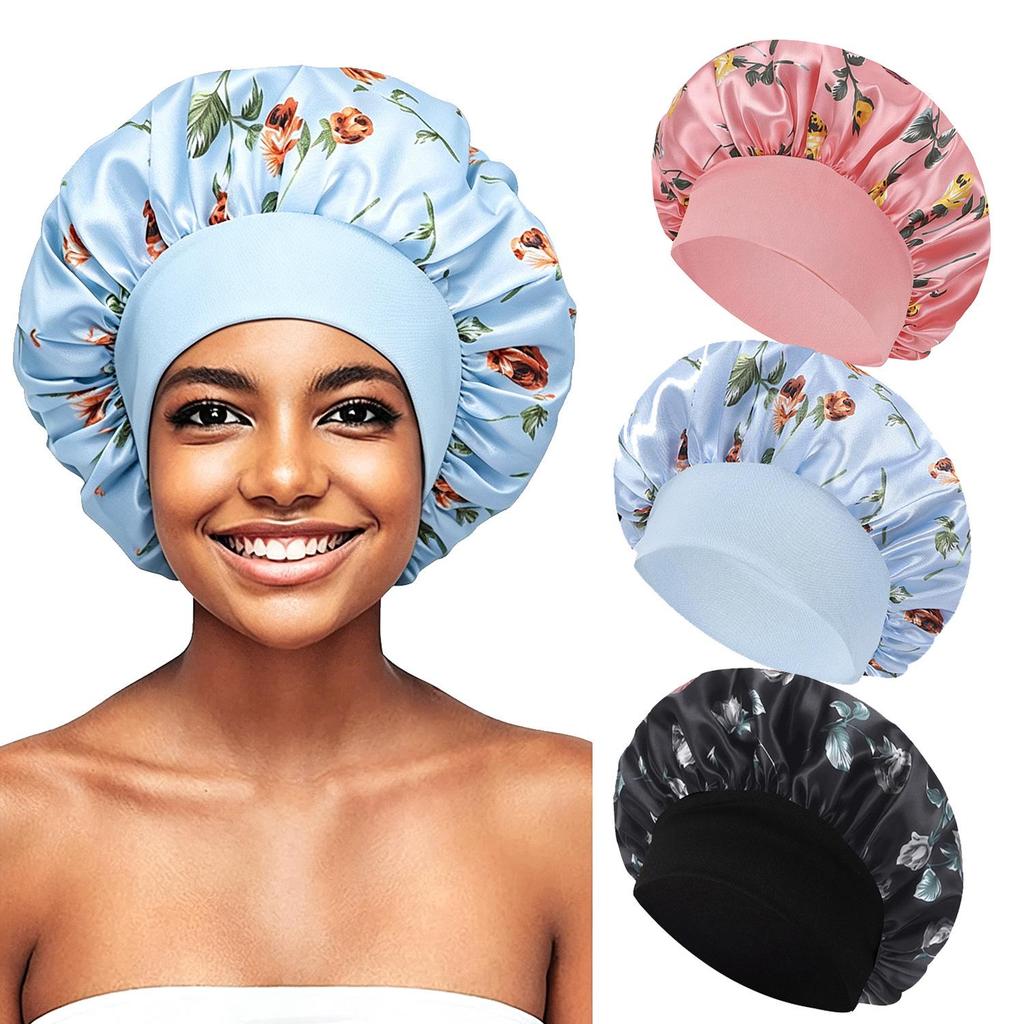 New Satin Wide-Brimmed Sleep Cap: Elastic Hair Protection, Bath & Chemotherapy Hat for Women.
