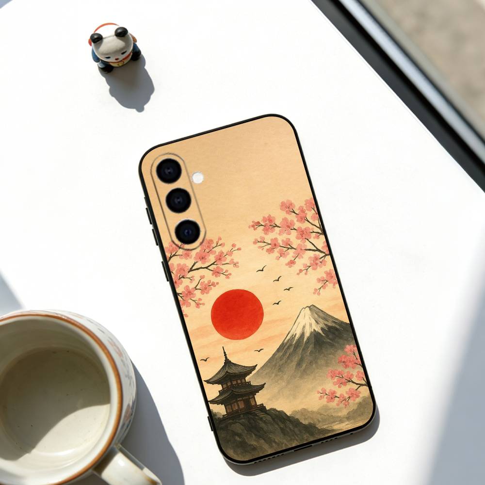 

Japan Mount Fuji Cherry Phone Case For Samsung Galaxy A73,A72,A71,A70,A53,A52,A51,Others Soft Black Cover Samsung a71 5g