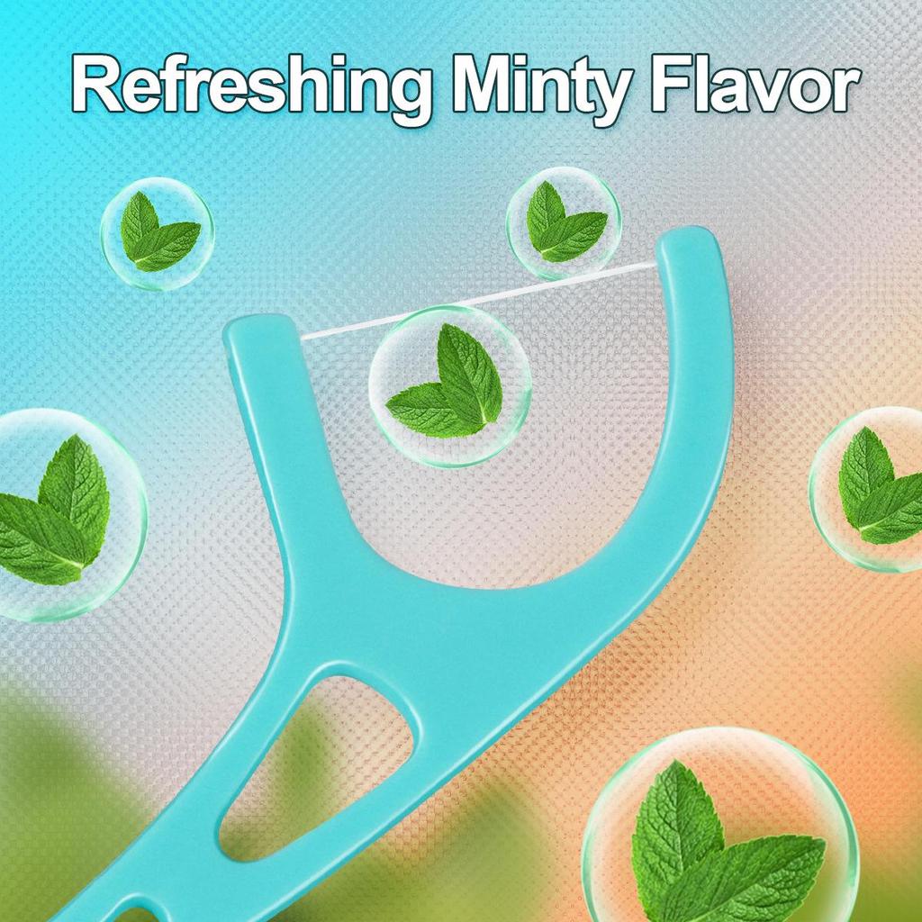Mint-Flavored High-Tensile Polymer Floss Picks - Bow-Shaped, Fine, Smooth, Large-Mouth Plastic Toothpicks