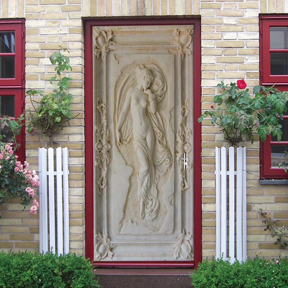 Statue Door Sticker House Home Door Sticker Wall Art Door Fridge Sticker Poster Creative 3D CDN