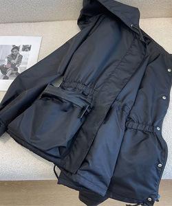 Veste à capuche noire à cordon de serrage style coréen pour femmes 2024 - Haut d'automne tendance